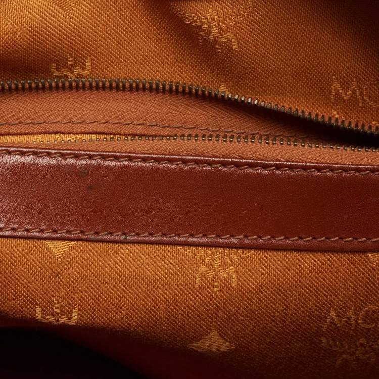 Pre Owned MCM Cognac Visetos Coated Canvas Boston Bag