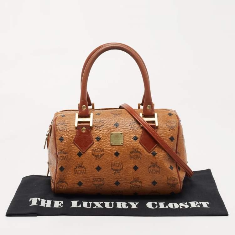 Pre Owned MCM Cognac Visetos Coated Canvas Boston Bag