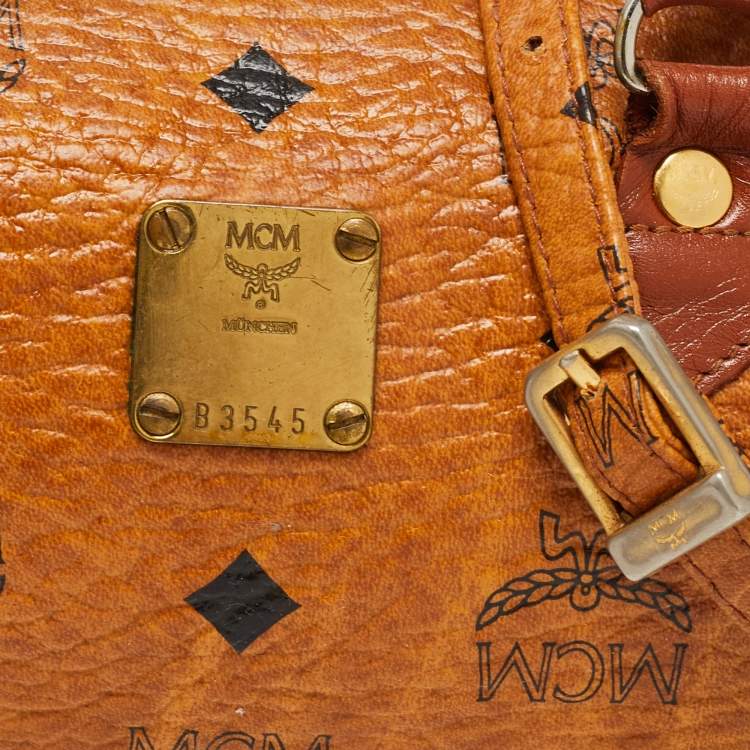 Pre Owned MCM Cognac Visetos Coated Canvas Mini Boston Crossbody  Bag