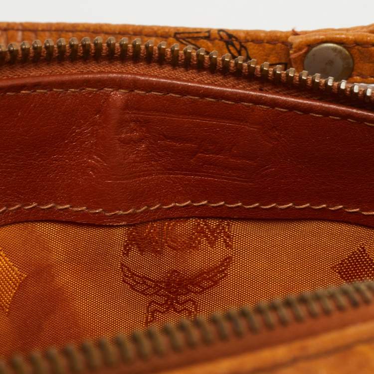 Pre Owned MCM Cognac Visetos Coated Canvas Mini Boston Crossbody  Bag