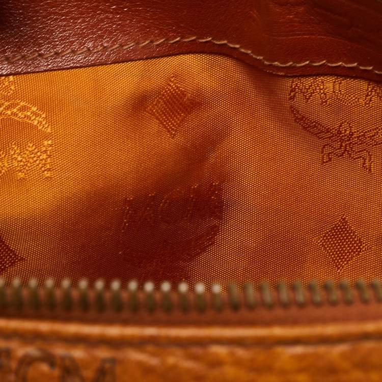 Pre Owned MCM Cognac Visetos Coated Canvas Mini Boston Crossbody  Bag