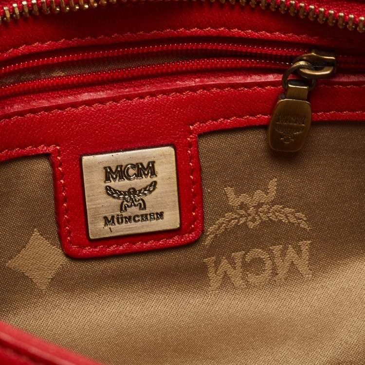Pre Owned MCM Red Quilted Leather Chain Shoulder Bag