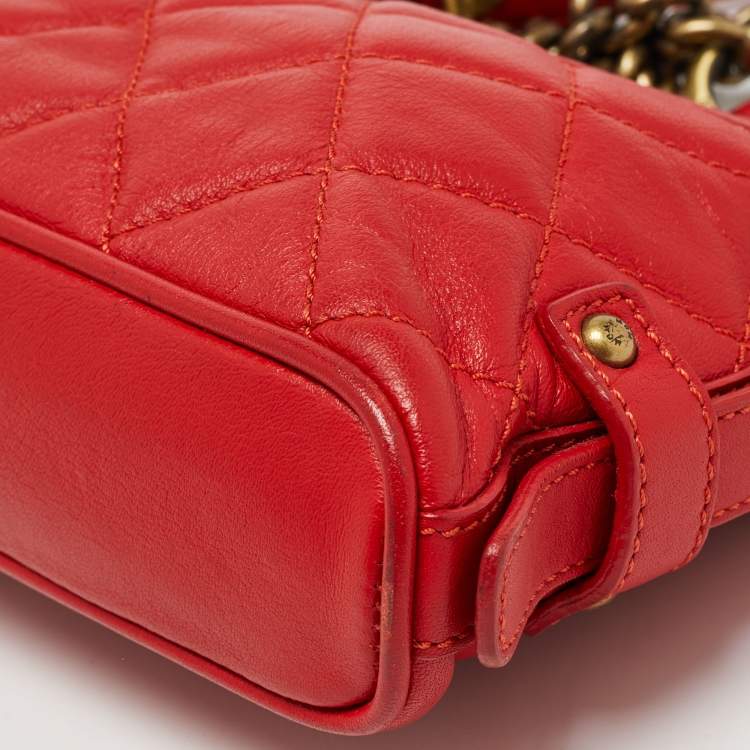 Pre Owned MCM Red Quilted Leather Chain Shoulder Bag