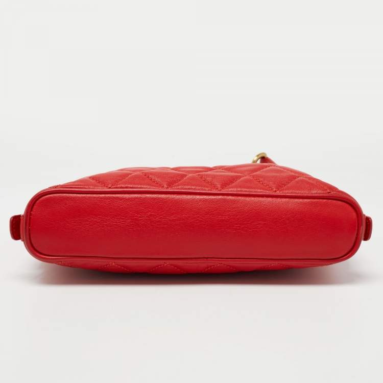 Pre Owned MCM Red Quilted Leather Chain Shoulder Bag