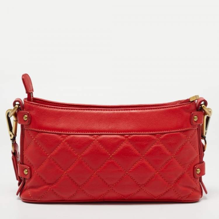 Pre Owned MCM Red Quilted Leather Chain Shoulder Bag