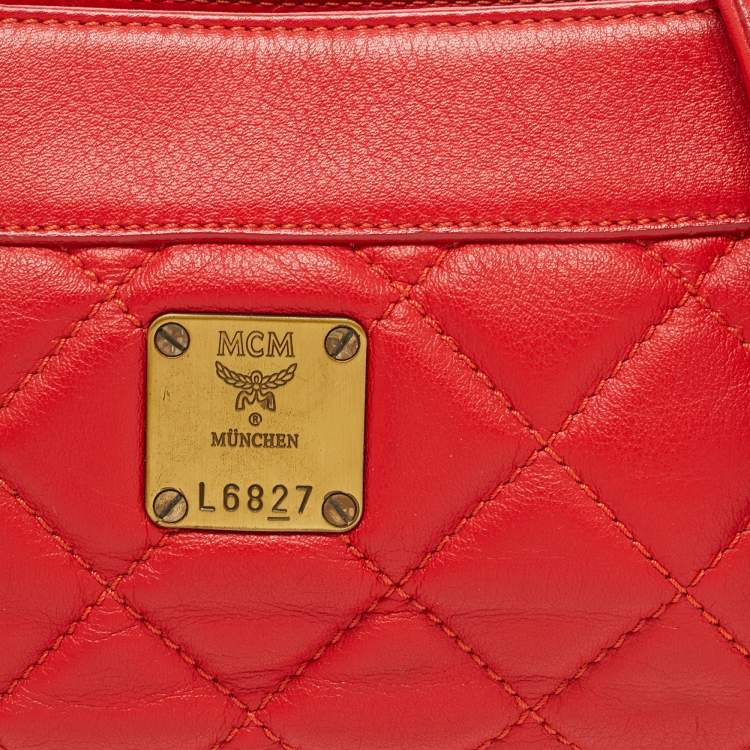 Pre Owned MCM Red Quilted Leather Chain Shoulder Bag