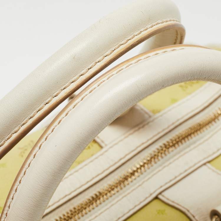مملوكة مسبقًا MCM Lime/White Visetos Coated Canvas and Leather Boston Bag