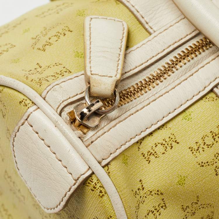 مملوكة مسبقًا MCM Lime/White Visetos Coated Canvas and Leather Boston Bag