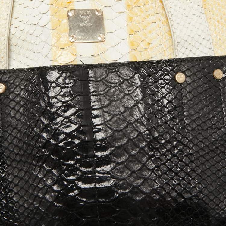Pre Owned MCM Yellow/Black Python Embossed Leather Zip Tote