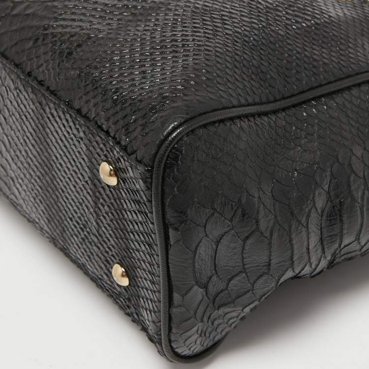 Pre Owned MCM Yellow/Black Python Embossed Leather Zip Tote