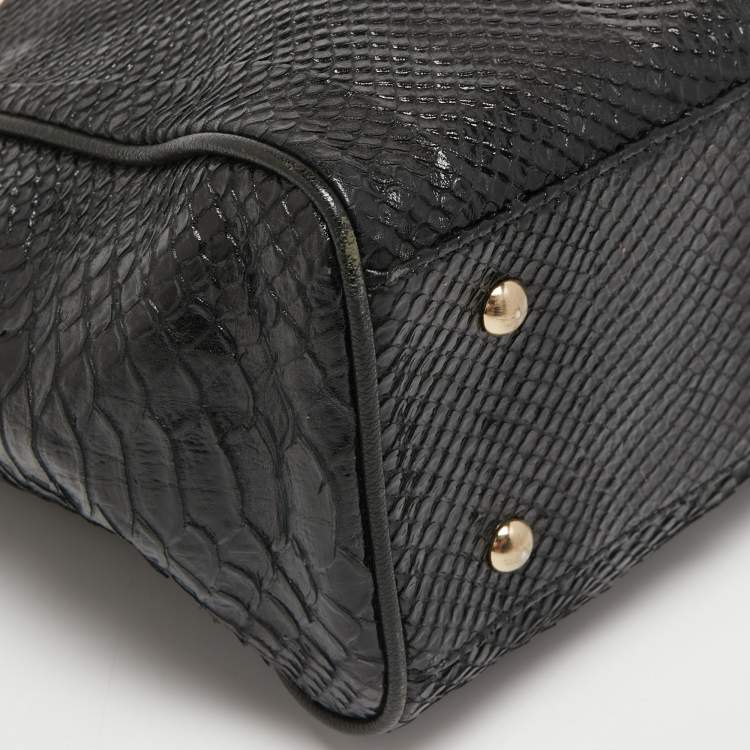Pre Owned MCM Yellow/Black Python Embossed Leather Zip Tote