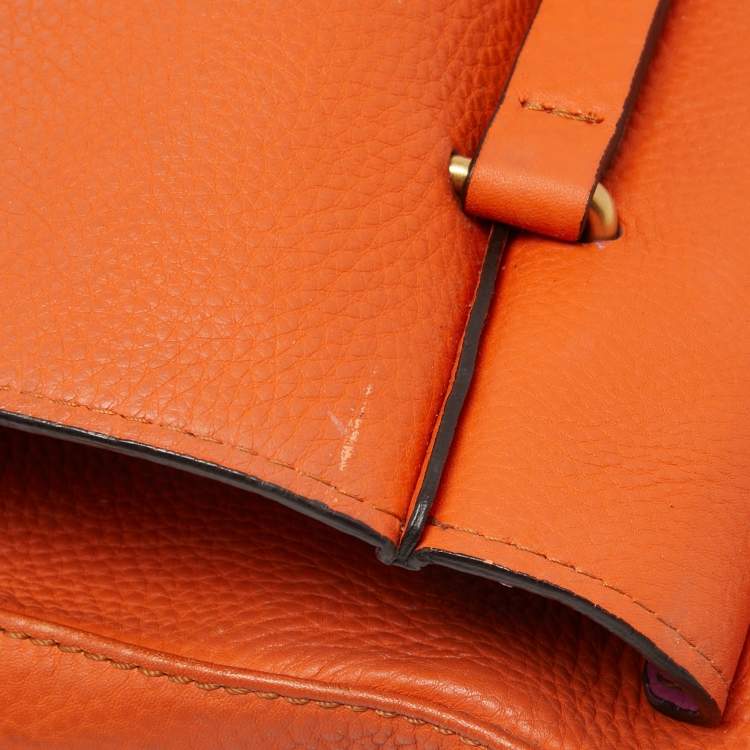 Pre Owned MCM Orange/Pink Croc Embossed and Leather Buckle Flap Top Handle Bag