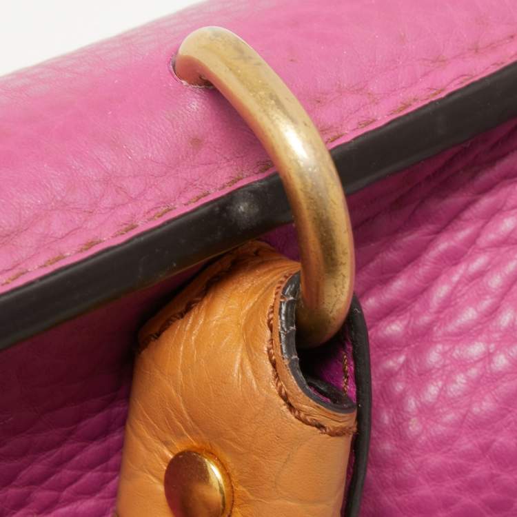 Pre Owned MCM Orange/Pink Croc Embossed and Leather Buckle Flap Top Handle Bag