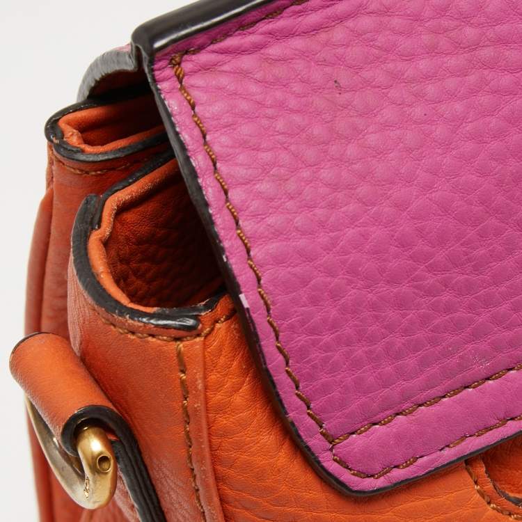 Pre Owned MCM Orange/Pink Croc Embossed and Leather Buckle Flap Top Handle Bag