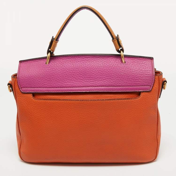 Pre Owned MCM Orange/Pink Croc Embossed and Leather Buckle Flap Top Handle Bag