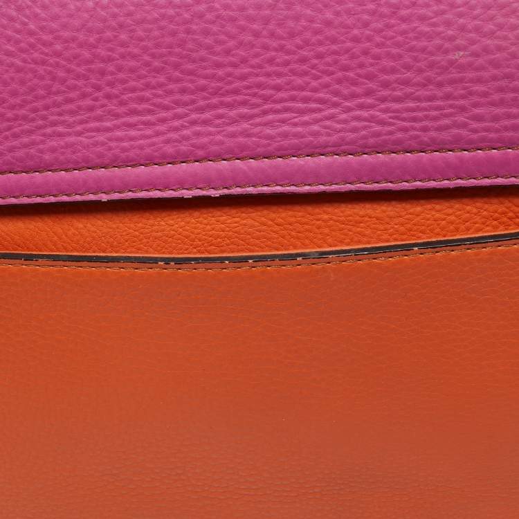 Pre Owned MCM Orange/Pink Croc Embossed and Leather Buckle Flap Top Handle Bag