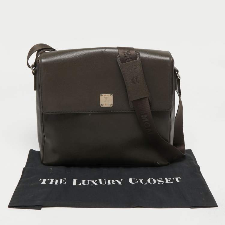 Pre Owned MCM Dark Brown Leather Flap Messenger Bag 