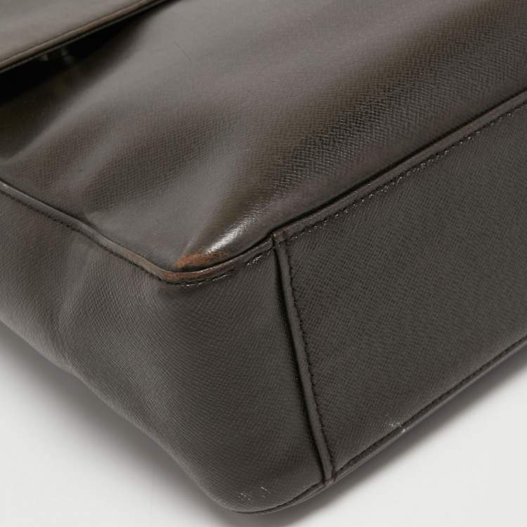 Pre Owned MCM Dark Brown Leather Flap Messenger Bag 