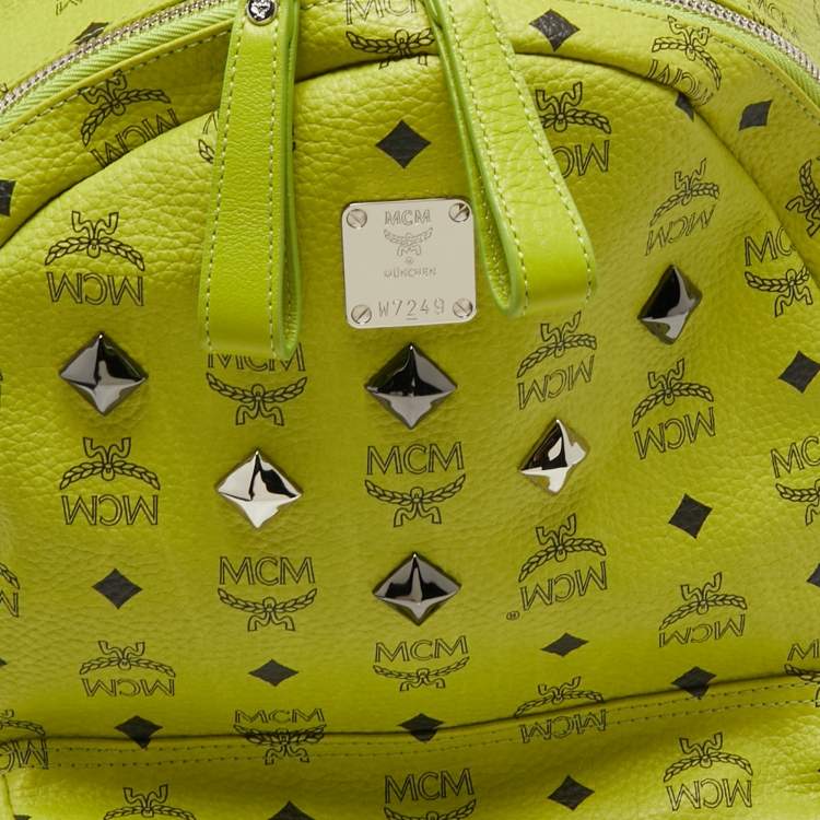 Pre Owned MCM Neon Green Visetos Coated Canvas and Leather Large Stark Backpack