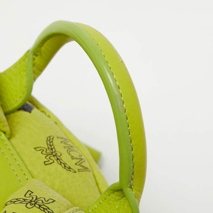 Pre Owned MCM Neon Green Visetos Coated Canvas and Leather Large Stark Backpack