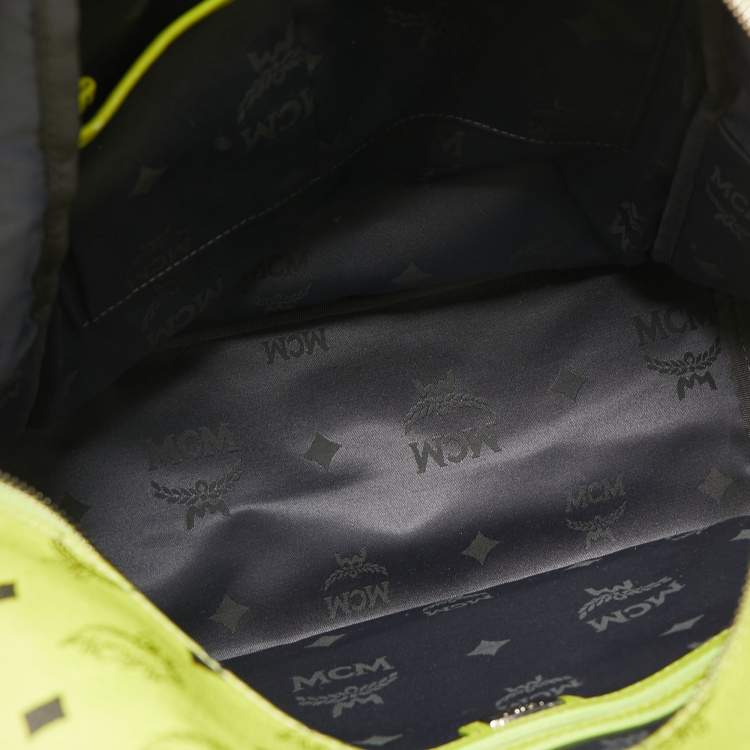 Pre Owned MCM Neon Green Visetos Coated Canvas and Leather Large Stark Backpack