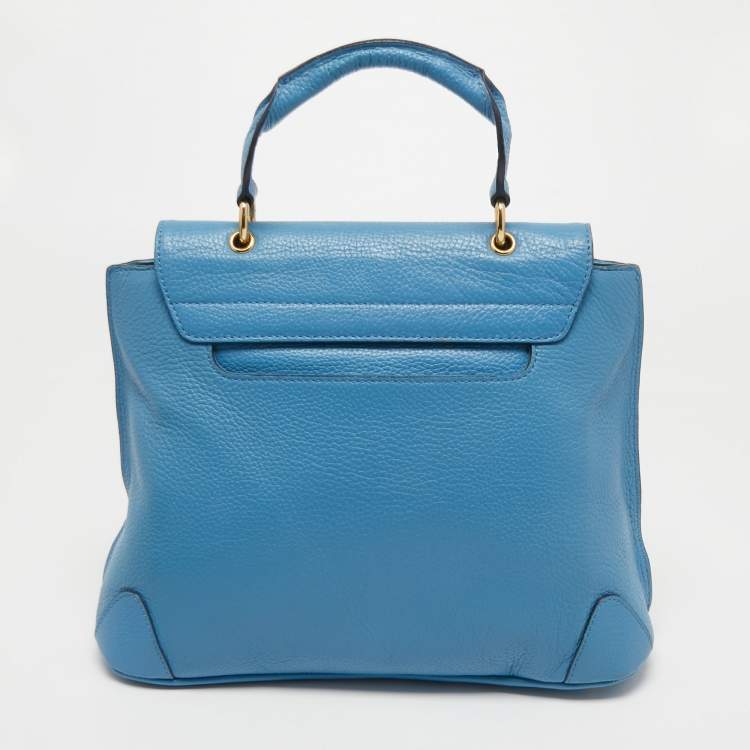 Pre Owned MCM Light Blue Leather First Lady Top Handle Bag