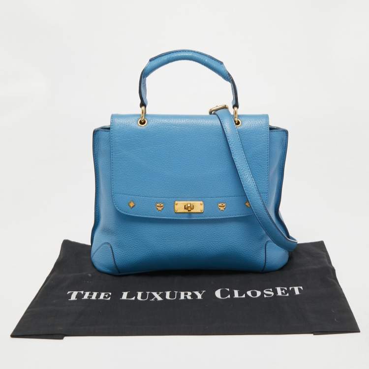 Pre Owned MCM Light Blue Leather First Lady Top Handle Bag