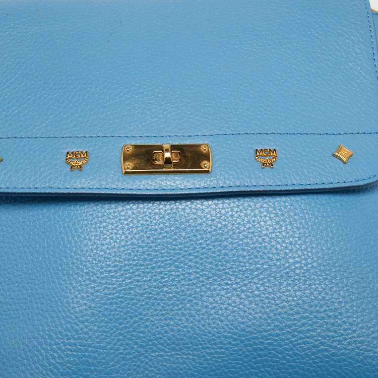 Pre Owned MCM Light Blue Leather First Lady Top Handle Bag