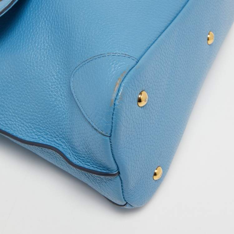 Pre Owned MCM Light Blue Leather First Lady Top Handle Bag
