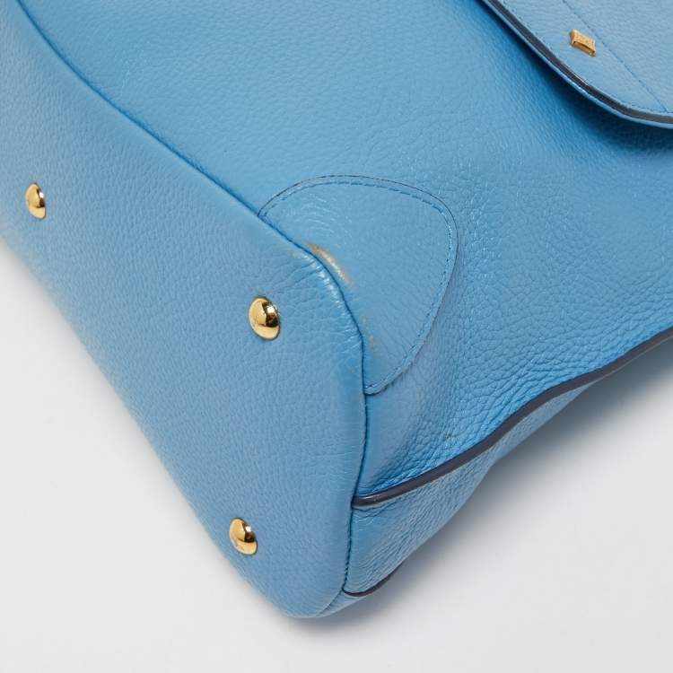 Pre Owned MCM Light Blue Leather First Lady Top Handle Bag