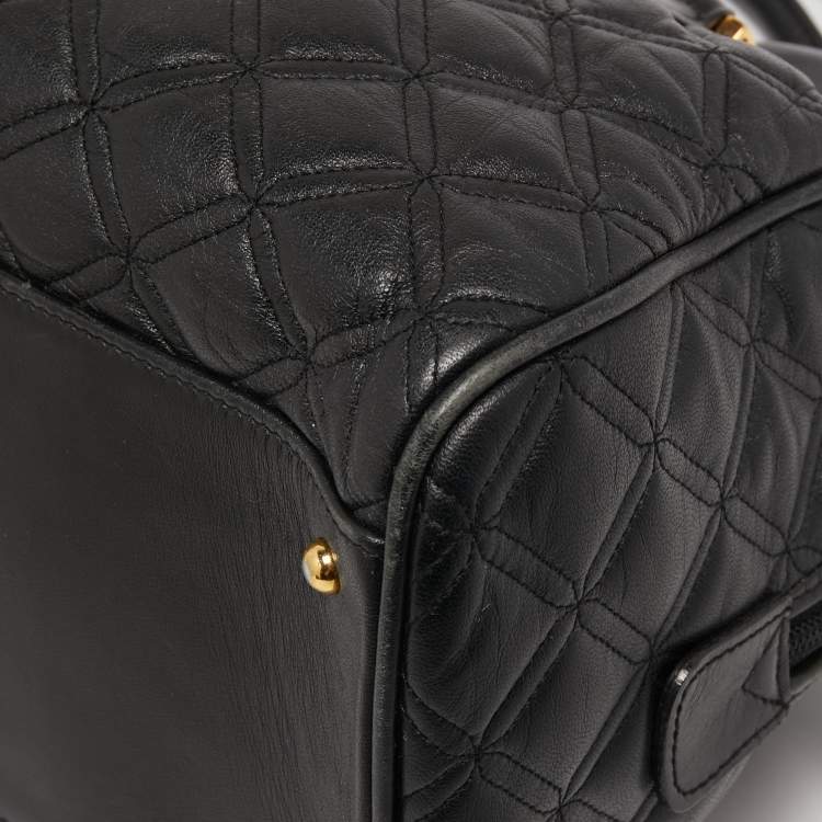 Pre Owned MCM Black Quilted Leather Embellished Boston Bag