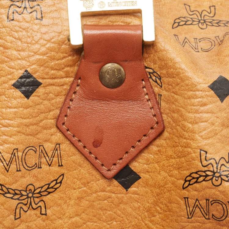 Pre Owned MCM Cognac Visetos Coated Canvas Heritage Boston Bag