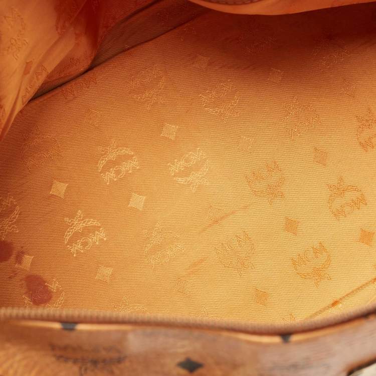 Pre Owned MCM Cognac Visetos Coated Canvas Heritage Boston Bag