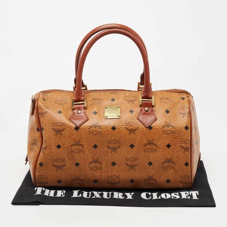 Pre Owned MCM Cognac Visetos Coated Canvas Heritage Boston Bag