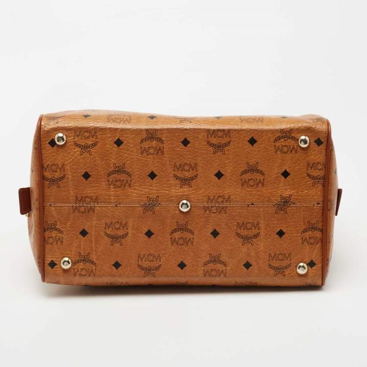 Pre Owned MCM Cognac Visetos Coated Canvas Heritage Boston Bag