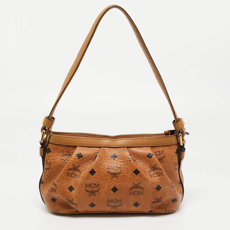 مملوكة مسبقًا MCM Cognac Visetos Coated Canvas and Leather Shoulder Bag