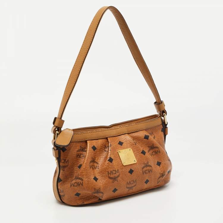 مملوكة مسبقًا MCM Cognac Visetos Coated Canvas and Leather Shoulder Bag