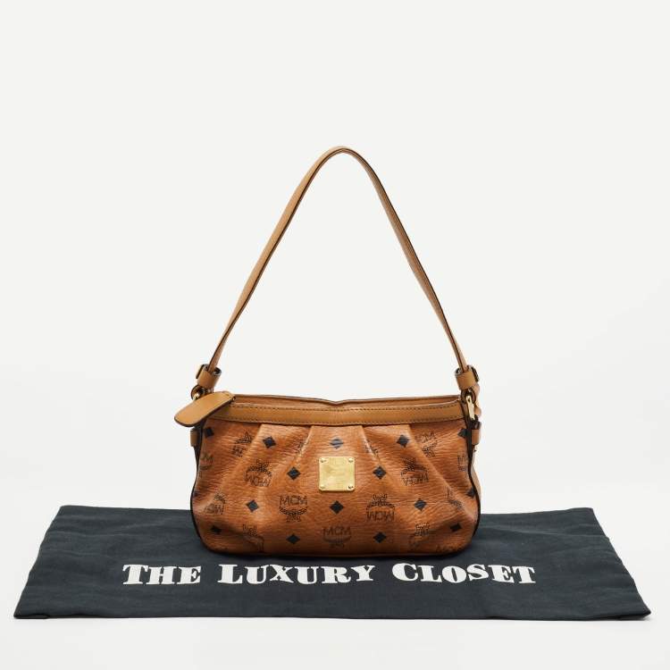 مملوكة مسبقًا MCM Cognac Visetos Coated Canvas and Leather Shoulder Bag