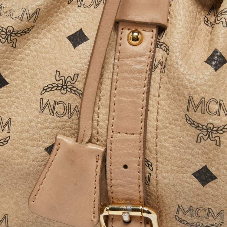 Pre Owned MCM Cognac Visetos Coated Canvas and Leather Boston Bag