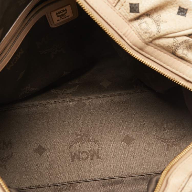Pre Owned MCM Cognac Visetos Coated Canvas and Leather Boston Bag