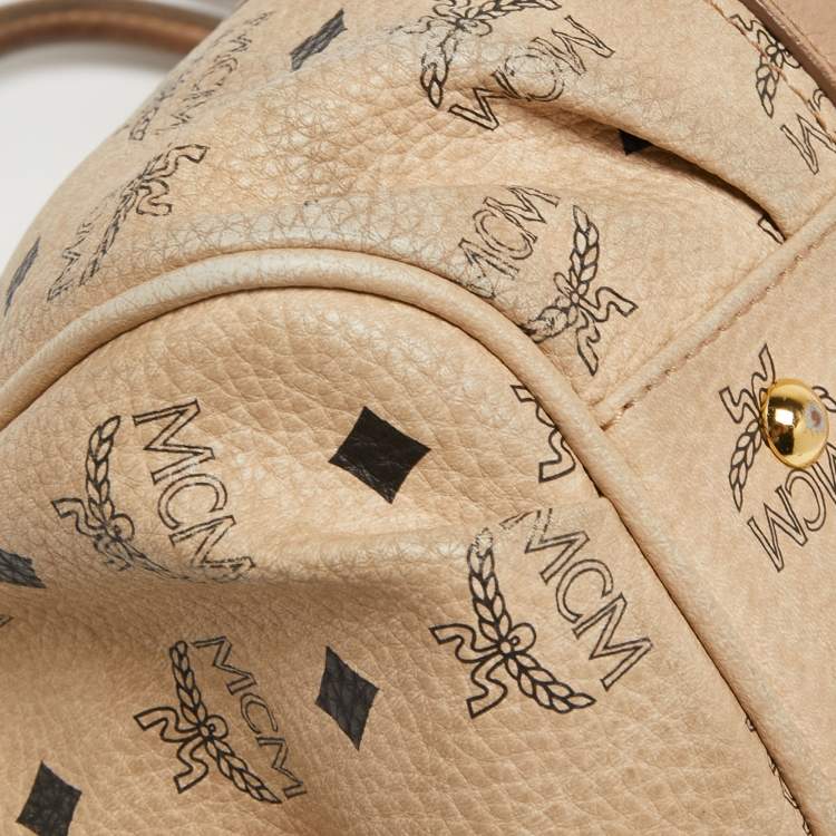 Pre Owned MCM Cognac Visetos Coated Canvas and Leather Boston Bag