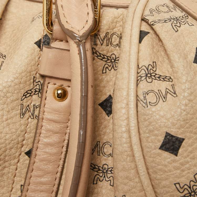 Pre Owned MCM Cognac Visetos Coated Canvas and Leather Boston Bag