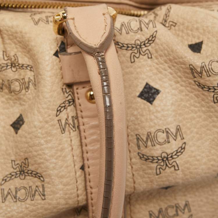 Pre Owned MCM Cognac Visetos Coated Canvas and Leather Boston Bag