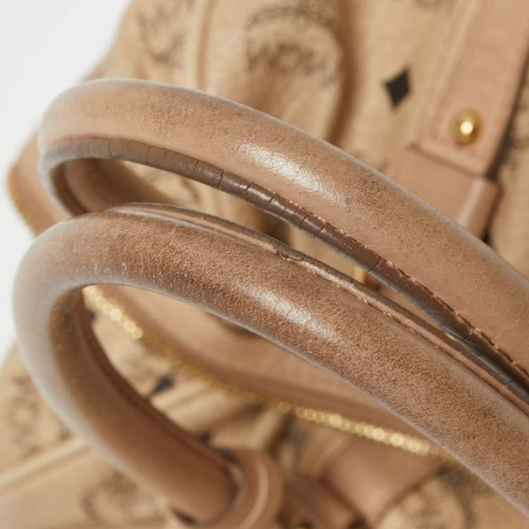 Pre Owned MCM Cognac Visetos Coated Canvas and Leather Boston Bag
