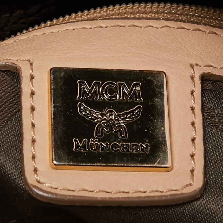 Pre Owned MCM Cognac Visetos Coated Canvas and Leather Boston Bag
