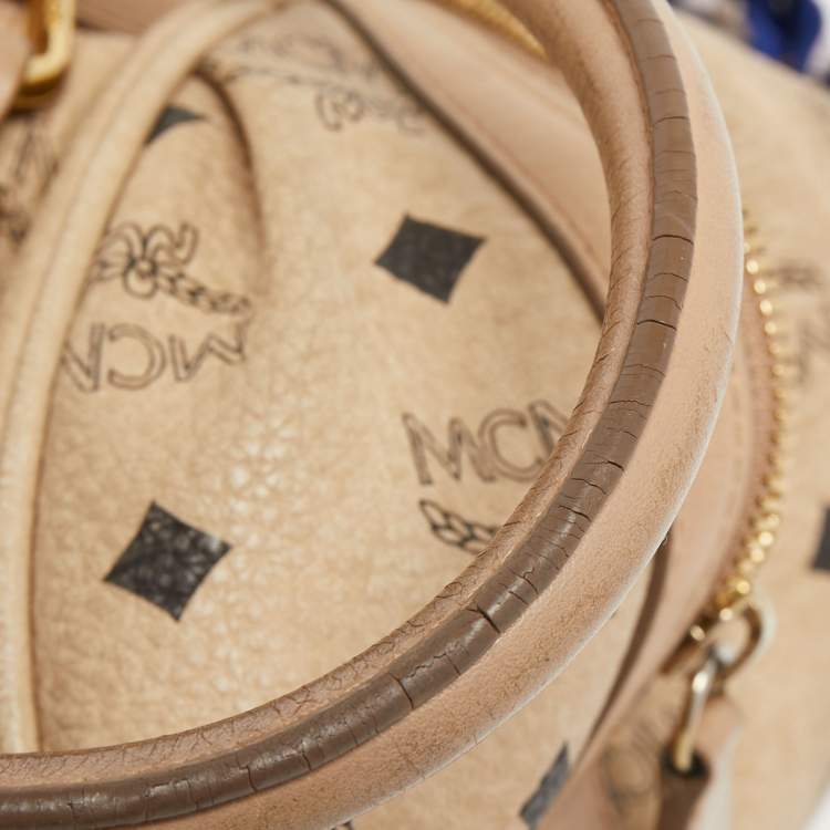 Pre Owned MCM Cognac Visetos Coated Canvas and Leather Boston Bag