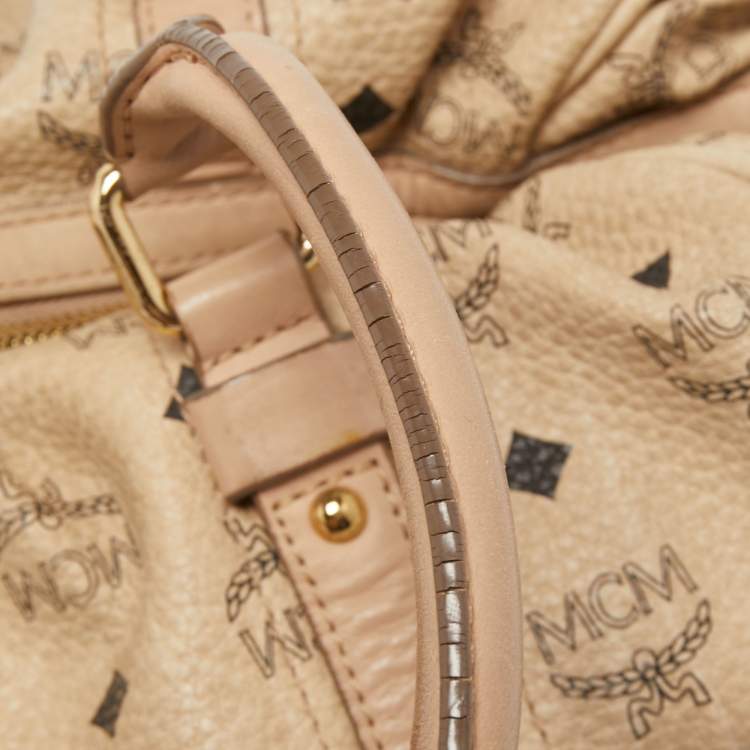 Pre Owned MCM Cognac Visetos Coated Canvas and Leather Boston Bag