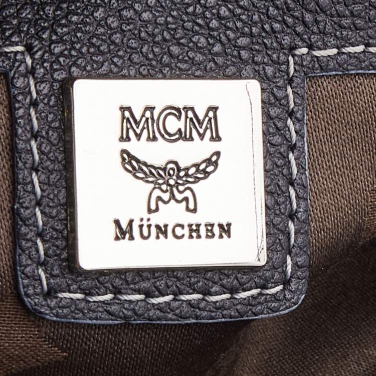Pre Owned MCM Black Leather Logo Motifs Studded Satchel
