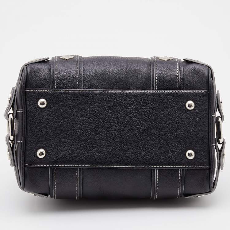Pre Owned MCM Black Leather Logo Motifs Studded Satchel