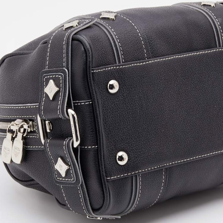 Pre Owned MCM Black Leather Logo Motifs Studded Satchel
